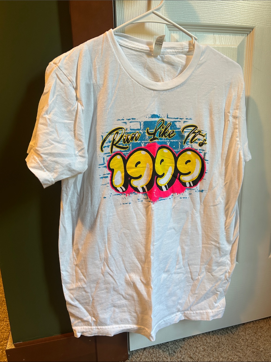 Tultex White Short-Sleeve Tee With Retro 1999 Graphic - Yellow, Pink, Blue